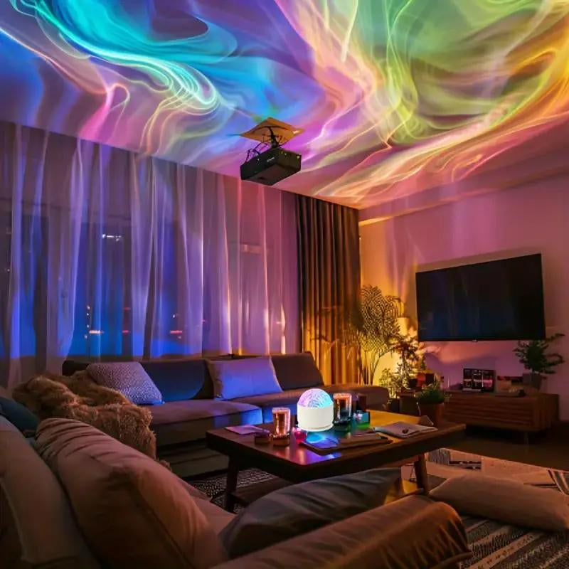 Enchanting Aurora Water Ripple Projector Light - 16 Color LED with Remote Control, USB Rechargeable Ambient Decor for Living Room & Perfect Gift